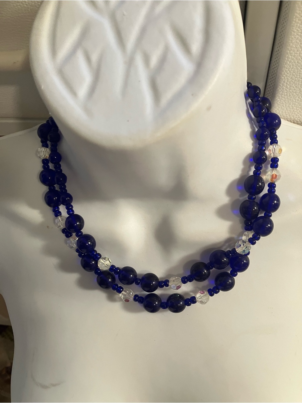 Necklace Vintage Czech glass cobalt blue Crystal